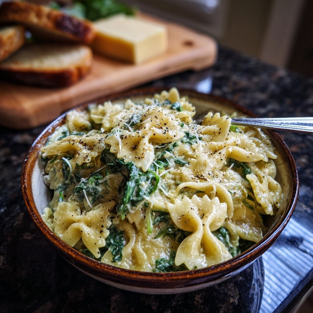 Bow Tie Pasta With Spinach Alfredo