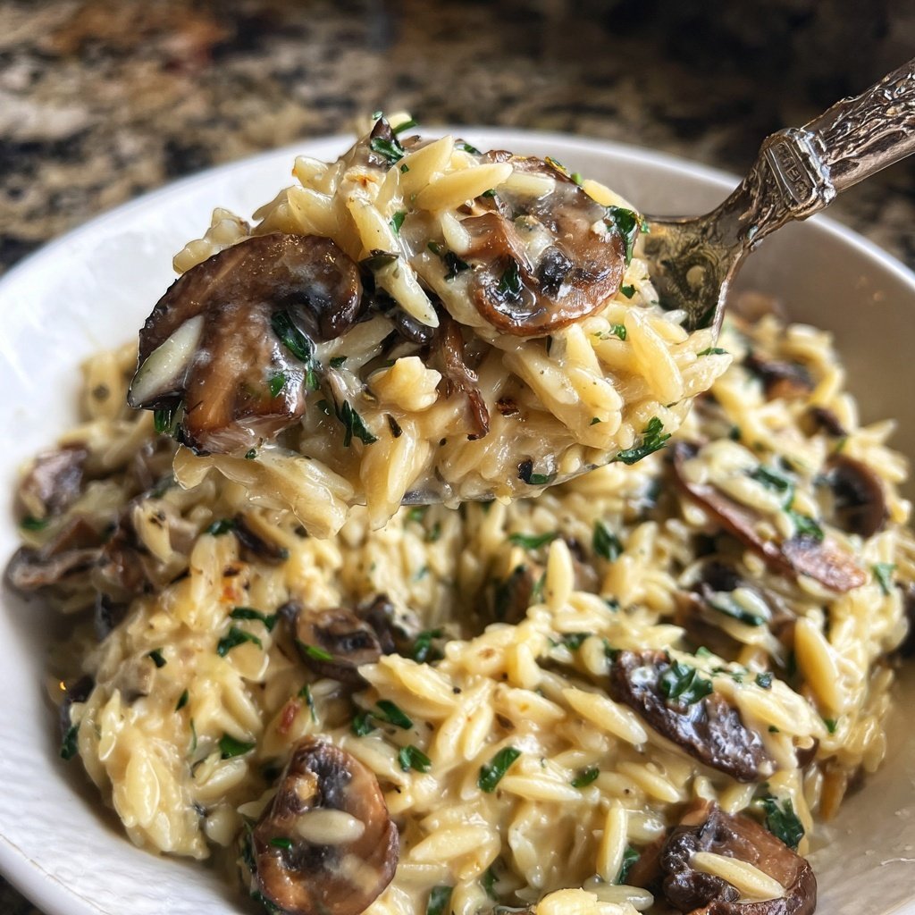 Romantic Creamy Parmesan Mushroom Orzo